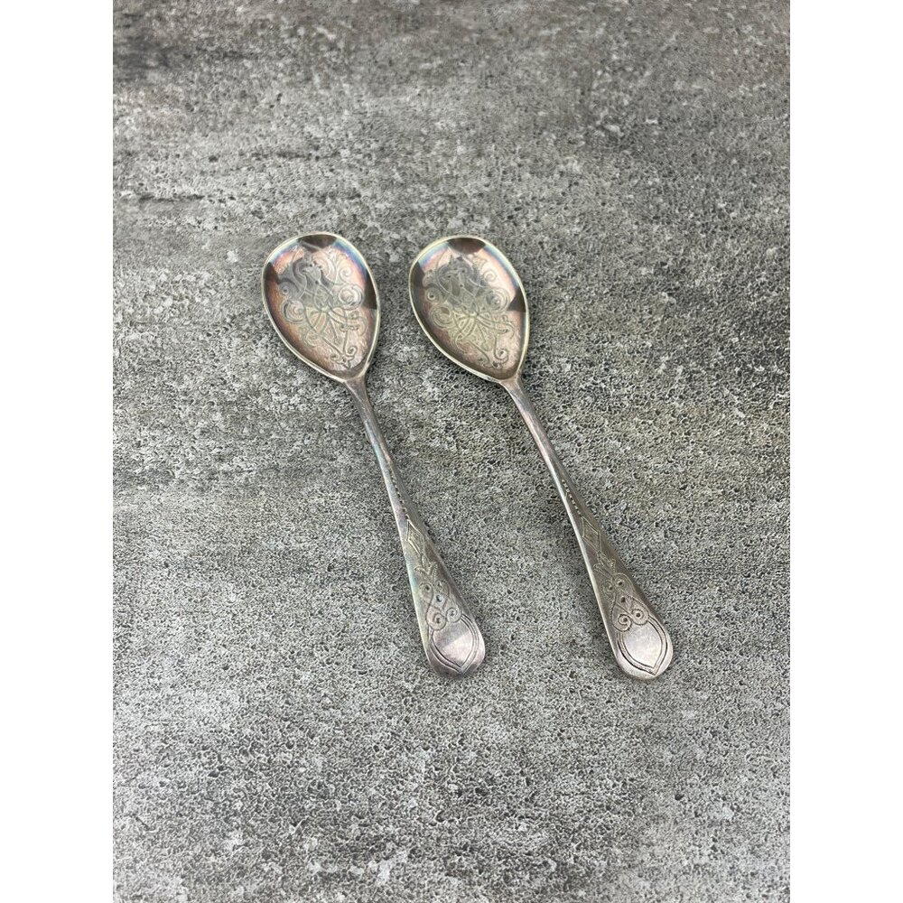 Antique Engraved Silver Plated Spoon Ornate Filigree Price Per Spoon
